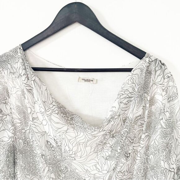 Viola Borghi Italy White Grey Floral Pattern Lined Silk Blouse - Picture 3 of 9
